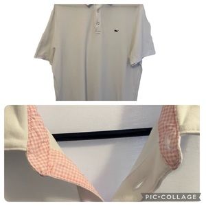 Vineyard Vines White Polo w/Pink Gingham Trim